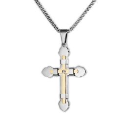 48 Units of Stainless Steel Christian Cross Necklace Risen Faux Diamond - Jewelry & Accessories