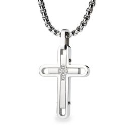 48 Units of Stainless Steel Christian Necklace Faux Diamond Cross - Jewelry & Accessories