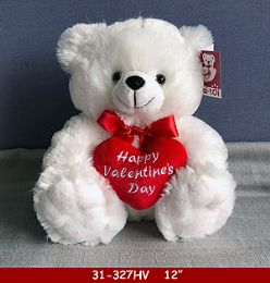 36 Units of White Sitting Bear With Valentine's Day Heart - Plush Toys