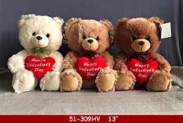 36 Units of Three Color Valentines Day Bear - Plush Toys