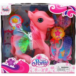 12 Pieces 8.5" Rainbow Pony W/ Access 2 Assorted Colors - Girls Toys
