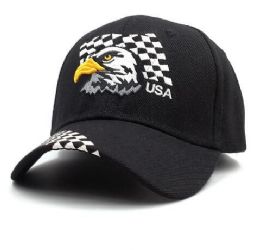 24 Wholesale Usa Eagle Checkered Flag Hat