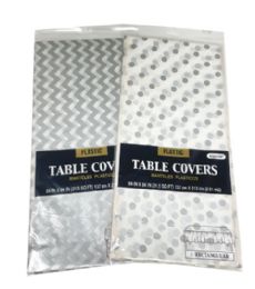 96 Wholesale Table Cover Assorted Chevron Polk Dot Silver