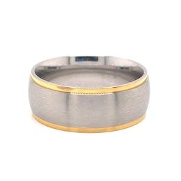 150 Units of Pack Of 18k Gold Plated Edge With Brushed Center Stainless Steel Ring 8mm Size 5 - Rings