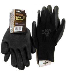 72 Units of Black Poly Glove With Black Latex Coated Xlarge - Working Gloves