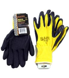 72 Pieces Yellow Poly Glove With Black Latex Coated Large - Working Gloves