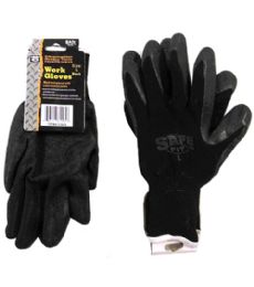 144 Pieces Black Poly Glove With Black Latex Coated Large - Working Gloves