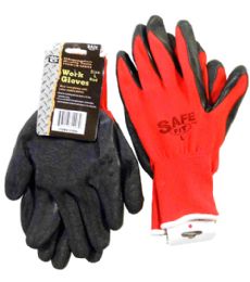 144 Pieces Red Poly Glove With Black Latex Coated Large - Working Gloves