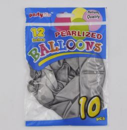 144 Pieces 12" Helium Pearlized Balloon - Silver - Balloons & Balloon Holder