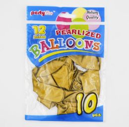 144 Pieces 12" Helium Pearlized Balloon - Gold - Balloons & Balloon Holder