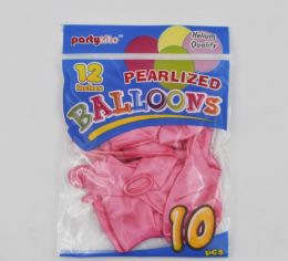 144 Pieces 12" Helium Pearlized Balloon - Pink - Balloons & Balloon Holder