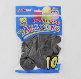 144 Pieces 12" Helium Pearlized Balloon - Black - Balloons & Balloon Holder