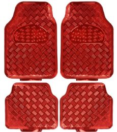 6 Pieces 4 Piece Metallic Design Floor Mat Red - Auto Sunshades and Mats