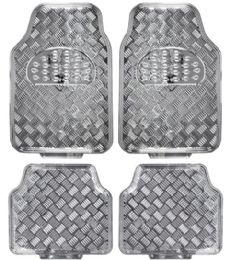 6 Pieces 4 Piece Metallic Design Floor Mat Silver - Auto Sunshades and Mats