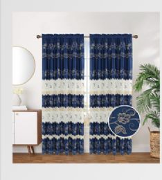 12 Pieces Curtain Panel Rod Pocket Color Blue - Window Curtains