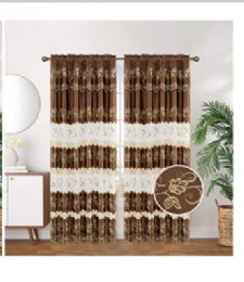 12 Pieces Curtain Panel Rod Pocket Color Brown - Window Curtains