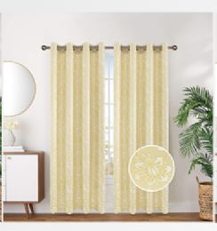 12 Pieces Curtain Panel Grommet Color Yellow - Window Curtains