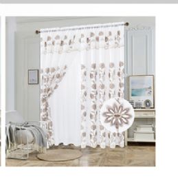 12 Pieces Curtain Panel Rodpocket Color Brown - Window Curtains