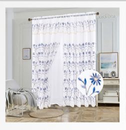 12 Pieces Curtain Panel Rodpocket Color Blue - Window Curtains