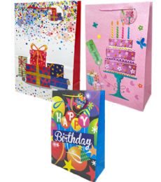144 Pieces Happy Birthday Large Gift Bag Glossy - Gift Bags Everyday