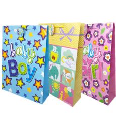 144 Pieces Celebrate Baby Xlarge Gift Bag Glossy - Gift Bags Baby
