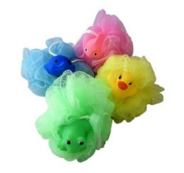 48 Wholesale Childrens Assorted Animal Puff Sponges With Squeeky Toy Attached
