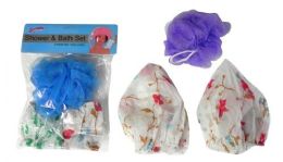 48 Wholesale Bath Sponge And 2 Shower Cap Value Pack