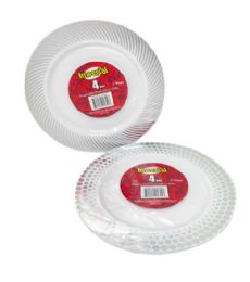 72 Wholesale 4 Pack Printed Plate 7 Inch Silver