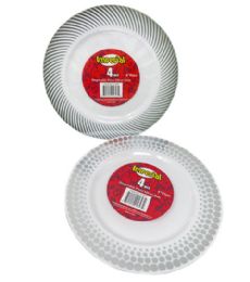 72 Wholesale 4 Pack Printed Plate 9 Inch Silver