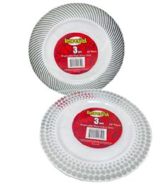 72 Wholesale 3 Pack Printed Plate 10 Inch Silver