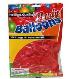 96 Pieces 10 Piece Red Pearlized Balloons - Balloons & Balloon Holder