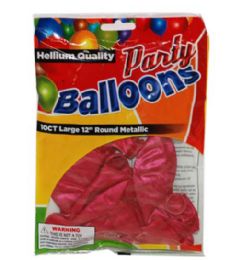 96 Pieces 10 Piece Hot Pink Pearlized Balloons - Balloons & Balloon Holder