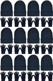 60 Wholesale Yacht & Smith 2 Piece Unisex Warm Winter Hats And Glove Set Solid Black