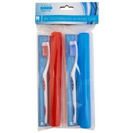 36 Pieces Toothbrush Travel 2pk W/matching Case Soft Bristle Hba Pbh - Toothbrushes and Toothpaste