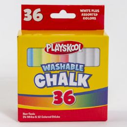 24 Pieces Playskool Chalk 36ct Washable Asst 24 White/12 Color Boxed - Chalk,Chalkboards,Crayons
