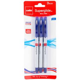 72 Wholesale Pens 3ct Blue Ink 1.0mm