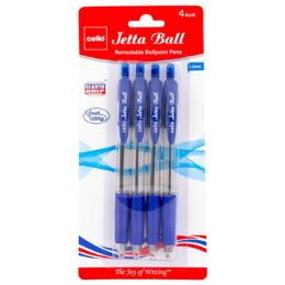72 Wholesale Pens 4ct Blue Ink 1.0mm Jetta Ball Retractable Carded Ref# Bpjbbl1004