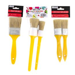 36 Wholesale Paint Brush W/plastic Handle 2pc Round/2pc 1&1.5in/1pc 2in Hardware/craft Pbh/sleeve W/hdr