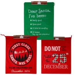 36 Pieces Santa Sack Nonwoven 18x22.75 In 3ast Designs 2-Red 1-Green Hdr - Christmas Decorations