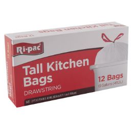 24 Wholesale Trash Bags 12ct - 13 Gallon Drawstring - Tall Kitchen White