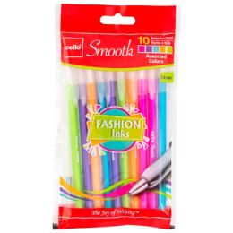72 Wholesale Pens 10ct Fashion Color Ink Ballpoint 1.0mm Ref# Bpsfas1010