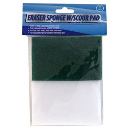 24 Wholesale Eraser Sponge W/scour Pad 2pk