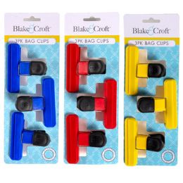 36 Pieces Bag Clips 3pk W/soft Grip3x2.5in 3ast Colors Tcdred/blue/yellow - Clips and Fasteners