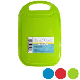 24 Bulk Cutting Board 13x8.5in 3ast Clr Pp Plastic W/handle Shrink W/lbl Red/green/turquoise