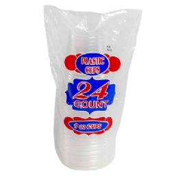 48 Wholesale Cup Plastic 24ct 9oz Cleardisposable W/prtd pb
