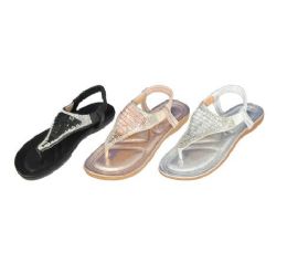24 Wholesale Women's Sequined Triangle Sandals