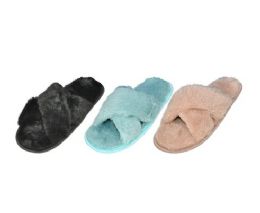 36 Wholesale Women's Fuzzy Open Toe Slippers