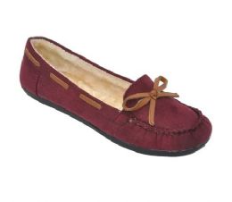 18 Pairs Children's Moccasin Slippers With Faux Fur Lining In Fuchsia Burgundy - Girls Slippers