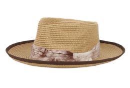 6 Pieces Wide Brim Paper Straw Fedora With Fabric Band Color Lt Brown - Baseball Caps & Snap Backs