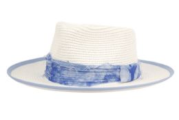 6 Pieces Wide Brim Paper Straw Fedora With Fabric Band Color White - Baseball Caps & Snap Backs